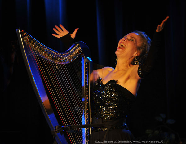Deborah Henson-Conant plays CAMAC "DHC Light" Electric Harp at the Center for Arts in Natick / PHOTO: ©2012 Robert W. Stegmaier