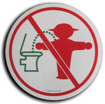 No-Standing at Toilet sign featuring Ampelmann